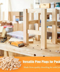 Solid Core 50 Pack 3/8 Inch Pine Pocket Hole Plugs For Diy Carpentry And Furniture Repairs with wooden stool in background.