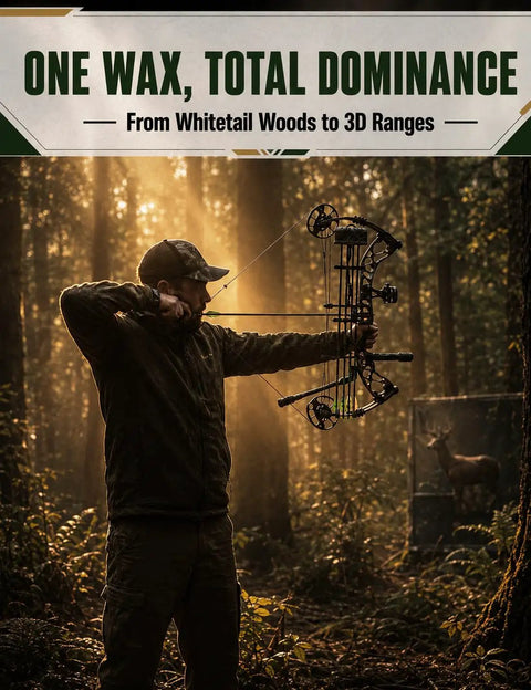 Archer using bowstring with 6 Pack Twist Up Bowstring Wax Sticks Odorless All Weather Waterproof String Conditioner Kit for hunting.