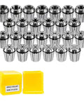 Top Shelf ER Collet Chuck And Cnc Milling Tool Mount Bringing Zero Point Zero Zero Eight Mm Precision To Engraving Machine Spindles in a set of shiny ER32 collets.