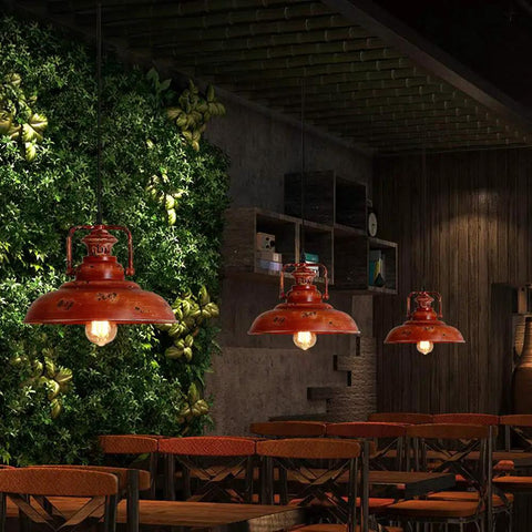 Vintage Pendant Light Retro Red Rust Finish Industrial Barn Style Single Light Metal Chandelier For Indoor Decoration