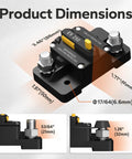 250A DC Circuit Breaker For LiFePO4 Batteries No Hassle Install Auto Marine And Solar Power Protection Rugged Wide Compatibility For Cars Boats And RVs Built For Tough Environments shown with product dimensions