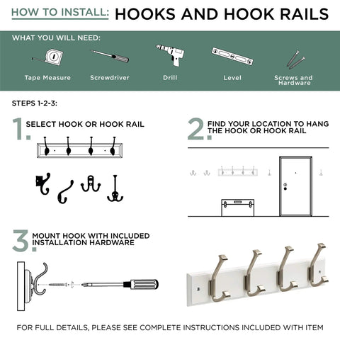 Wall Mounted Coat Rack With Three Slick Decorative Hooks 10 Inch Satin Nickel And White Finish Holds Up To 35 Lbs Perfect For Foyer Hallway Bedroom Or Bathroom Organization