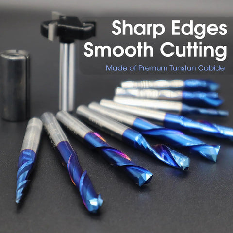 Nails Every Cut 10 Piece 1/4 Inch Shank Solid Carbide Cnc Router Bit Set For Woodworking Detail Carving Trimming V Groove Engraving And Custom Shop Crafts with sharp edges and smooth cutting design.