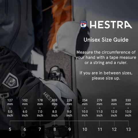 Unisex size guide for Army Leather Heli Ski Glove For Freeriders And Mountain Guides Durable Five Finger Snow Gear