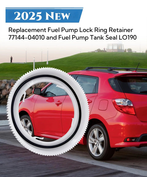 Toyota Fuel Pump Lock Ring Retainer And Tank Seal Kit LO190 displayed with a red car in the background