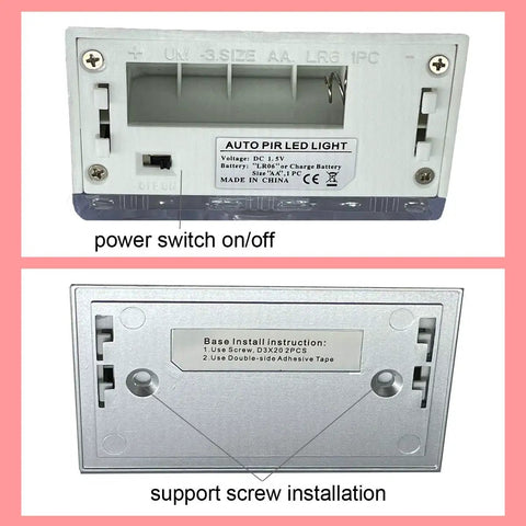 Infrared PIR Wireless Motion Sensor LED Light For Kitchen Hallway Stairway Auto On Off Energy Saving Night Lamp With Four LED Bulbs Silver Finish No Sweat Install