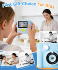 Kids Instant Print Camera For Ages 3 To 12 With Two Point Four Inch Eye Care Screen, 1080P Video, 18 Frames, displayed by child