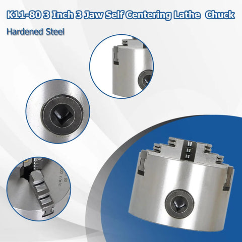 K11-80 3 Inch 3 Jaw Self Centering Lathe Chuck for CNC Drilling, milling machine, hardened steel jaws, high precision clamping