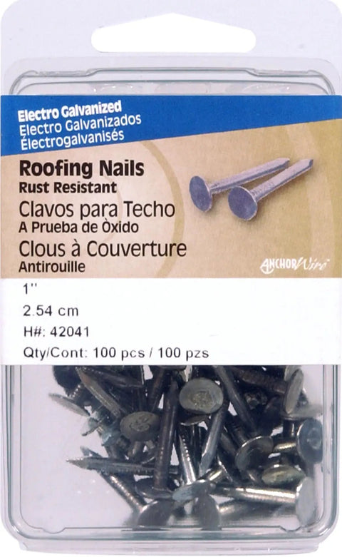 Tough As Nails Electro Galvanized Roofing Nails For Wood Decking And Asphalt Shingles in 1 inch size, rust-resistant steel spikes.