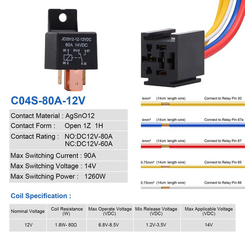 Five Pack 12V 80A Heavy Duty SPDT Car Relays With Harness Socket Kit Five Pin Normally Open On Off Automotive Relay JD29121Z12VDC
