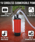 Cord Free Heavy Duty Submersible Sump Pump 21V Battery Powered Kick For Basement And Pool Flooding with clear water hose