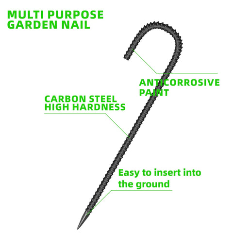Heavy Duty Set Of 20 12 Inch Garden Ground Stakes Galvanized Steel J Shape Hooks Rebar Anchors showcasing multi-purpose uses