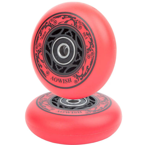 Red 76mm 90A Ripsurf Wheels Set For RipStik DLX Caster Board With ABEC9 Bearings, showing two stacked skate wheels