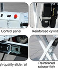 Rock Solid Heavy Duty Electric Hydraulic Scissor Lift Table 660 Pound Capacity with control panel and reinforced cylinder.