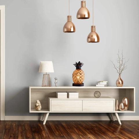Modern living room with Mercury Glass Pineapple Table Lamp With Golden Finish Lit Diamond Pattern Glow Ideal For Bedroom Dresser