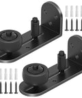 Front view of Two Pack Sliding Barn Door Floor Guide Set with Adjustable Rubber Rollers, flush flat bottom, round edge design, aluminum alloy construction.