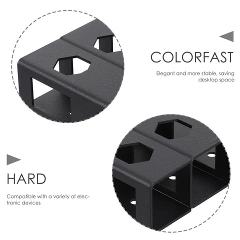 Close-up view of Super Tight Black Steel Laptop Stand With Storage Tray For Sick Desk Setup showing hexagonal design for durability.