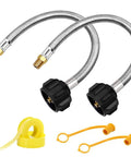 Two Pack 12 Inch Stainless Steel Braided RV Propane Hose For Camper Gas Lines 1/4 NPT Male Inlet With QCC1 Quick Connect Pigtail Connector