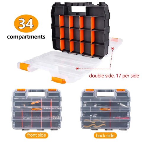 RC Gear Organizer Box With Adjustable Compartments And Removable Dividers, Durable Plastic Double Sided Toolbox for small parts