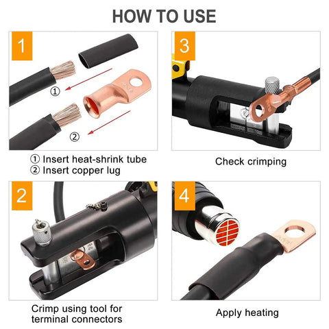 Heavy Duty Battery Cable Lug Kit With Copper Ring Terminals For 1/0 And 2/0 Gauge, 0 And 00 Gauge Wire usage steps image