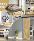 Image showing various room setups using 5-Foot Sliding Barn Door Track Kit With Handles, Aluminum Box Rail, Black Finish, for doors up to 30 inches wide.