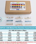 600Pcs One Quarter Watt 30 Value 1% Precision Metal Film Resistor Kit Set 10 Ohm To 1 Mega Ohm box with labeled bags
