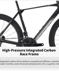 Side view of Lightweight Carbon Road Bike With T1000 Reinforced Frame And Carbon Fork And Seat Tube, black and gray 47cm, Shimano 105 Di2