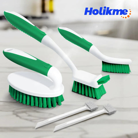 Deep Cleaning Brush Set For Household Use With Scrub Brush Kitchen Brush Tile Grout Brush And Groove Gap Brushes Green