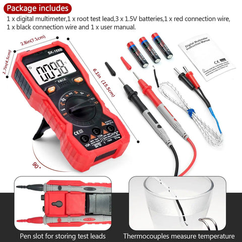 Digital Multimeter Tester Workhorse with TRMS 4000 Counts Auto Ranging Volt Meter, probes, batteries, manual, and wires