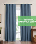Adjustable Curtain Rod Set 28 To 48 Inch Five Eighth Inch Matte Black With Brackets Splicing Metal Drapery Rod holding blue curtains
