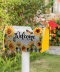 Sunflower Butterfly Welcome Mailbox Cover Magnetic 21 By 18 Inches Standard Size Rustic Farmhouse Post Box Wrap in garden setting.