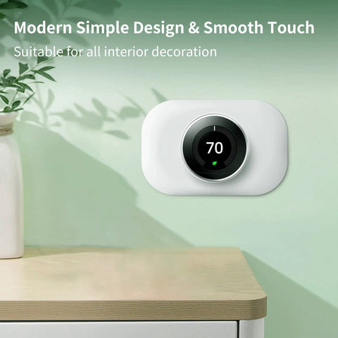 Thermostat Wall Plate Cover And Trim Kit For First, Second, And Third Gen Smart Thermostats, Snow Finish, Easy Install displayed on wall