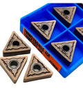Top Grade 10 Pcs Indexable Carbide Lathe Tool Set For Hard Alloy External Turning Of Stainless Steel And Cast Iron With Durable TNMG160408 Insert Shape in blue box.