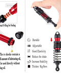Four Piece Front And Rear Beefed Up Big Bore Shock Absorbers And CVD Drive Shaft Upgrades For 1 By 10 Scale Granite Senton 4x4 3S BLX Mega 550 Vorteks RC Trucks Red, showing red and black shock absorber details