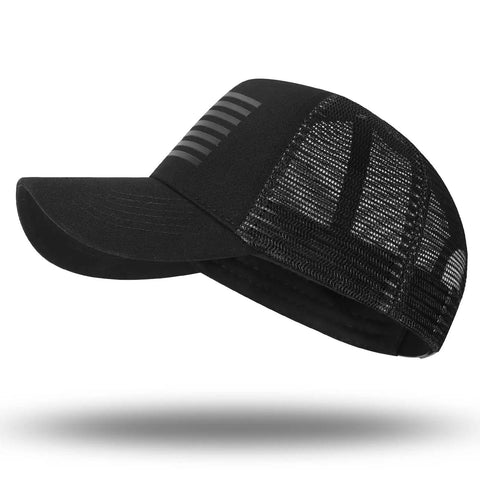 American Flag Trucker Hat Snapback For Men And Women Unisex Breathable Mesh Sides Adjustable Fit Casual Everyday Wear Dope Patriotic Cap Black On Black