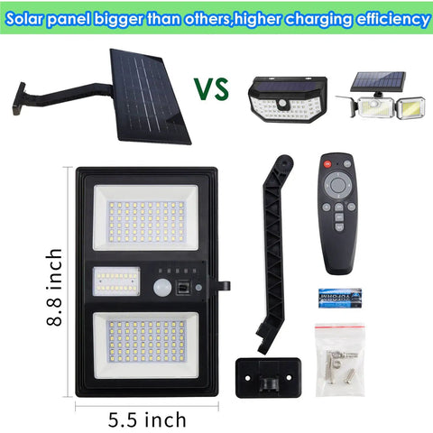 2 Pack Solar Flood Lights With Remote Outdoor Motion Sensor 138 LEDs Bright Illumination Wide Coverage 4 Lighting Modes Adjustable Bracket