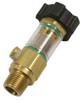 Gold Inlet Filter For Water Pump Model 758523 Durable Inline Intake Screen with clear casing and black knob.