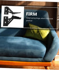 spring-loaded folding sofa hinges displayed on a blue sofa with a green cushion