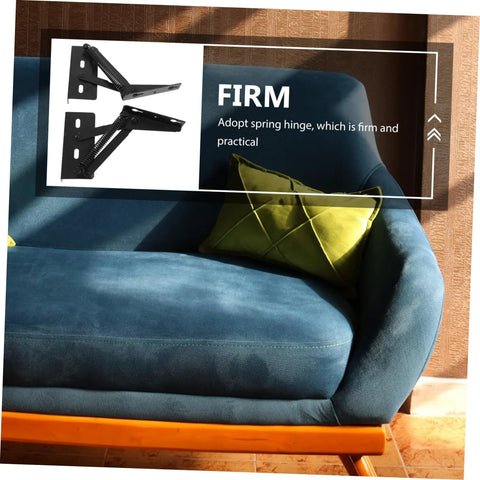 spring-loaded folding sofa hinges displayed on a blue sofa with a green cushion