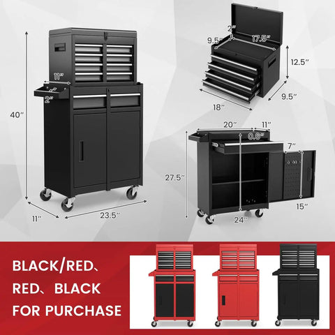 Heavy Duty Rolling Tool Chest With Five Drawers And Lockable Cabinet Boss Level Tool Organizer For Garage And Workshop
