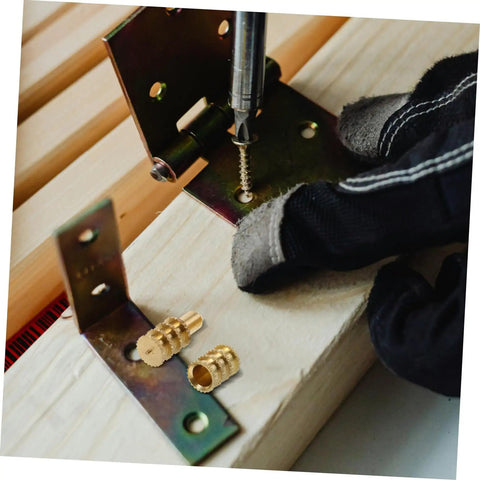 Copper Table Dowel Set For Dining Tables With Pin Hardware Connector Kit For Table Leaves And Dowel Rails, Super Easy Assembly And No Fuss Disassembly, Metal Leaf Latch Plate Holder, Durable Copper Pins installed on wood table leaf