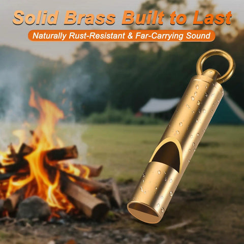 Brass Emergency Whistle 2 Pack With Tangle Free Lanyard Pealess Storm Resistant 120dB Lifesaver Survival Whistle by campfire