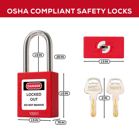 Lockout Tagout Safety Locks Set With 30 Keyed Different Padlocks And Two Keys Per Lock OSHA Compliant Red Crew Friendly Kit.