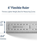 6 Inch Machinist Pocket Rule With 32nds And 64ths, Decimal Equivalents Chart, Premium Stainless Steel, Flexible, Durable Tool For Pros And DIYers In The Shop. 6-inch flexible stainless steel ruler, 1/2-inch wide, 1/64-inch thick