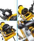 Heavy Duty 750 Watt Electric Pipe Threader Machine Half To Four Inch Threading Cutting And Reaming Badass Workhorse For Water Gas Or Electrical Conduits in detailed multi-angle view with components visible.