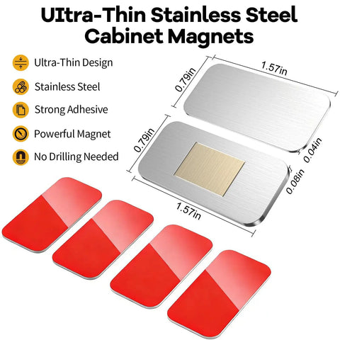 8 Pack Magnetic Cabinet Door Catch Ultra Thin Sleek Nearly Invisible Zero Point Eight Inch Design With 10 Lb Holding Power