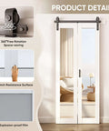 Bi Fold Barn Door With Mirror Panels And Track Kit For Closet 36 By 84 Inches Shatterproof MDF Mirror Doors With Explosion Proof Backing Includes Carbon Steel Hardware And Handles Easy Sliding Barn Door System