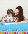 Child and parent writing on Set Of 3 Lit Science Tablecloths For Kids Party Lab Theme Decorations With Colorful Test Tubes Microscope