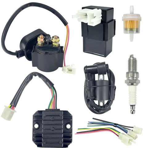 High Performance Ignition Coil Kit With 6 Pin AC CDI Box Voltage Regulator Rectifier Solenoid Relay D8TC Spark Plug And Fuel Filter For CG150cc 200cc 250cc Engines Chinese ATV Quad Go Kart Parts