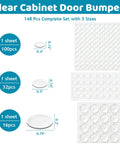 Soft Close Cabinet Bumpers Kit With 148 Pieces In 3 Shapes Invisible Silicone Cushions For Cabinets Drawers Furniture And Picture Frames Self Adhesive No Slam Noise Reduction Dots That Stop Slams 3 sizes shown